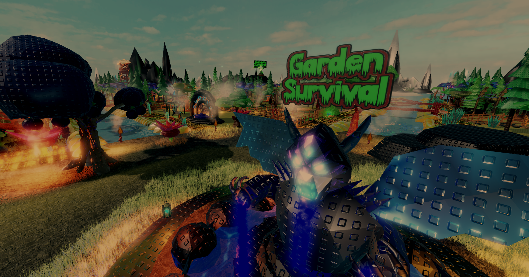 The Garden Survival sign overlooking the island.